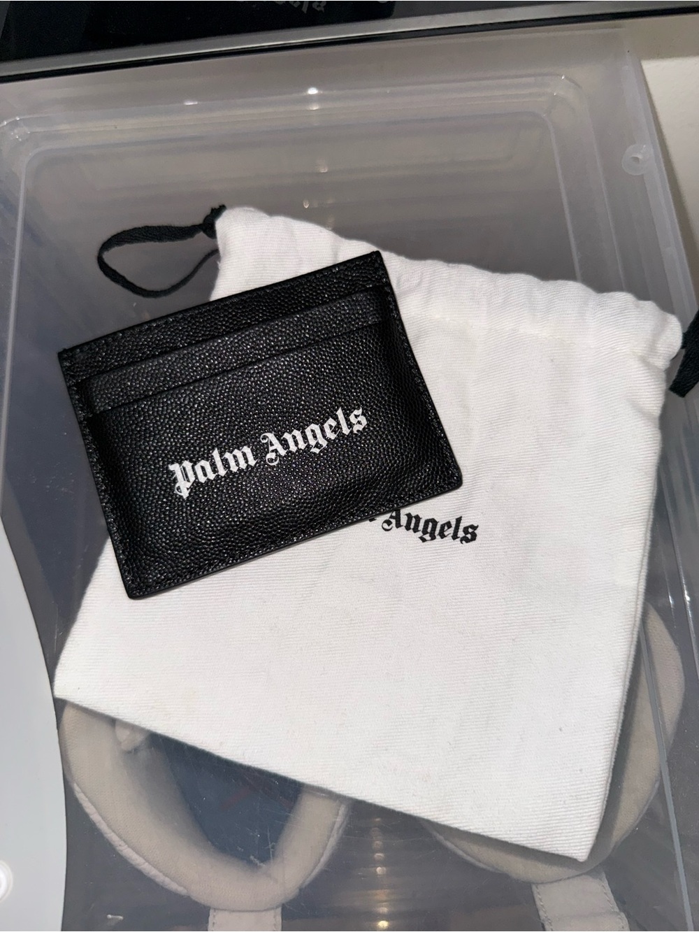 Palm Angels Black Leather Card Sleeve with White Logo